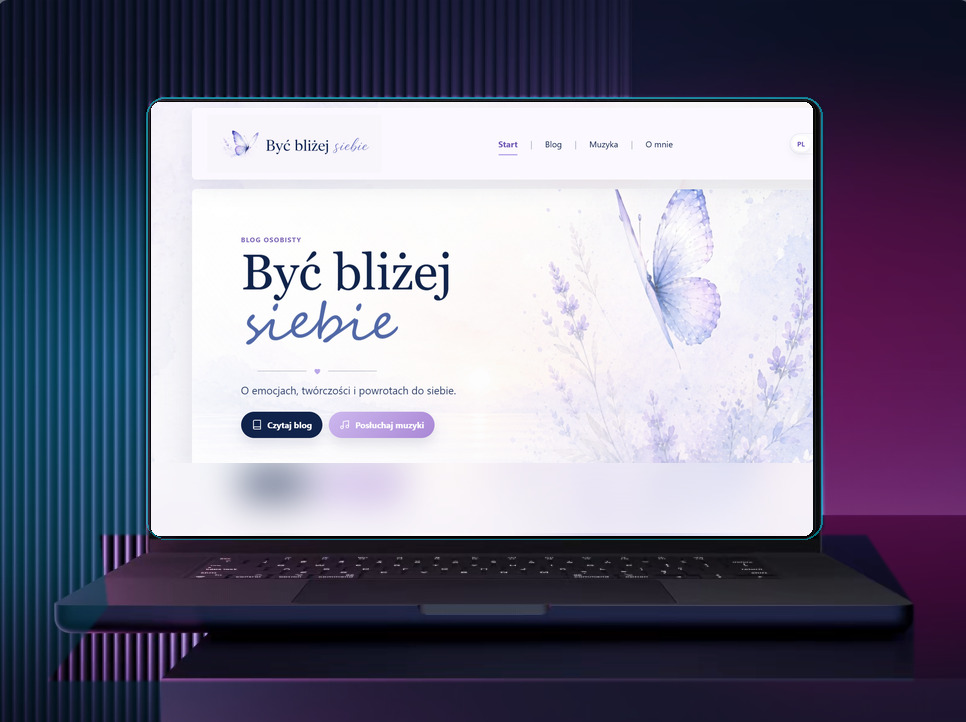Projekt strony Być bliżej siebie na ekranie laptopa