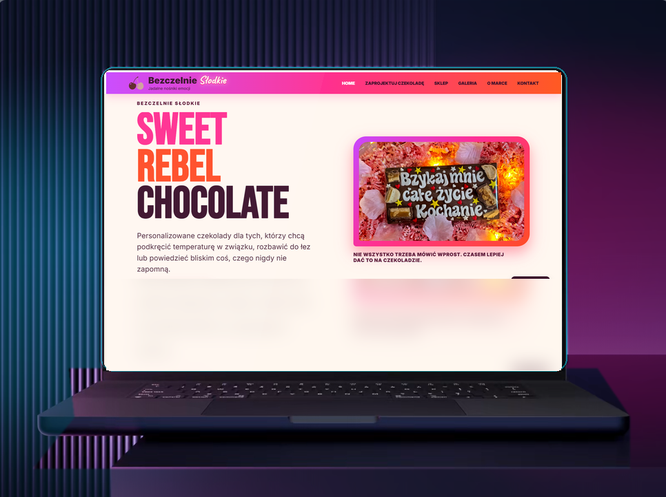 Projekt strony Bezczelnie Słodkie na ekranie laptopa
