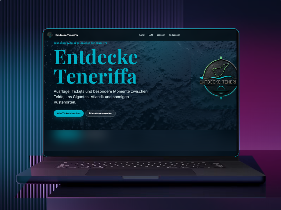 Projekt strony Entdecke Teneriffa na ekranie laptopa